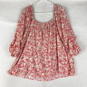 Lane Bryant Shirt Womens Size 20 Pink Flowy Short Sleeve Top Floral Off Shoulder
